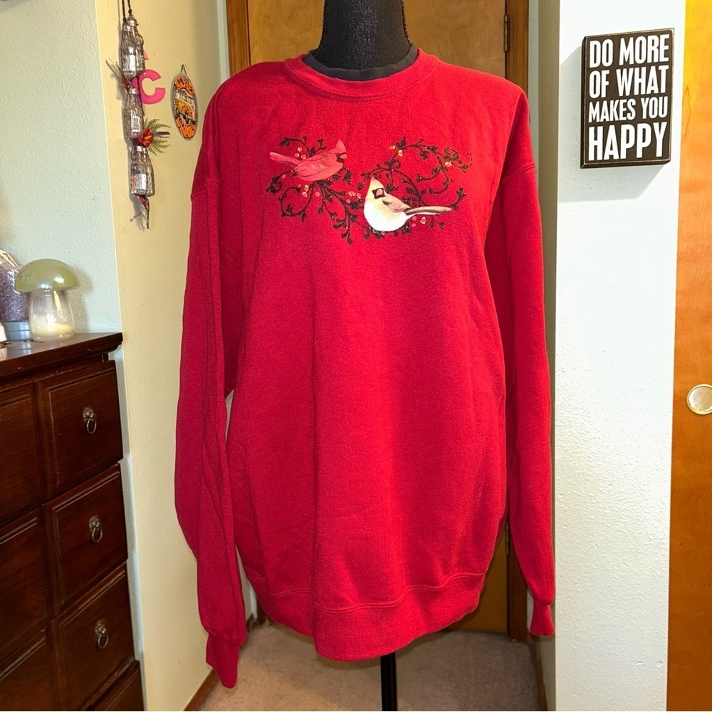 Jerzees vintage cardinal image red pullover sweatshirt size XL Grandmacore